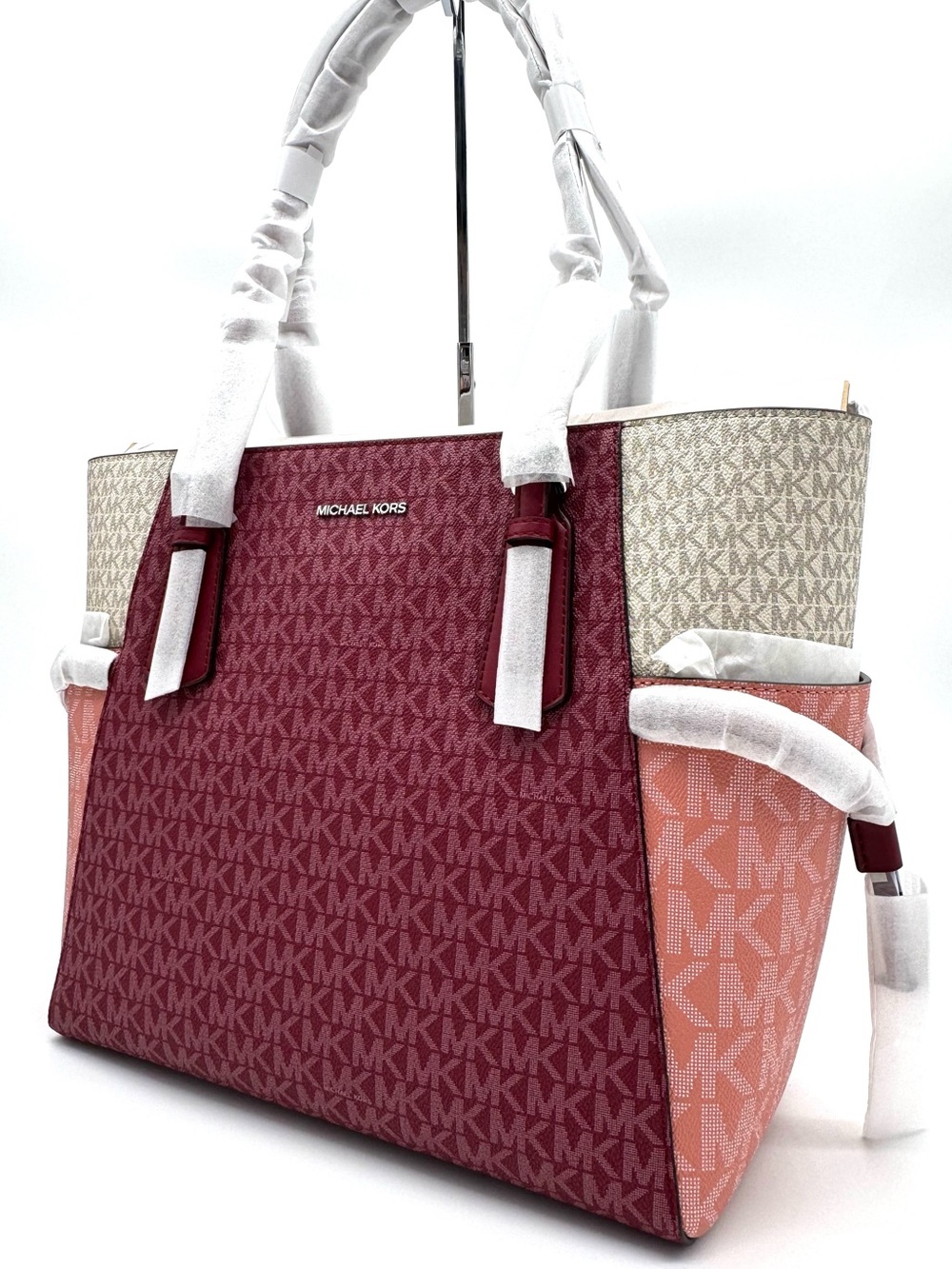 Michael Kors Voyager Large Color-Block Signature Logo Tote Bag - Maroon
